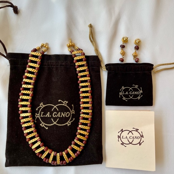 L.A. Cano Choker and Earring Set of 24k Gold  and Jasper Stones - Picture 15 of 16